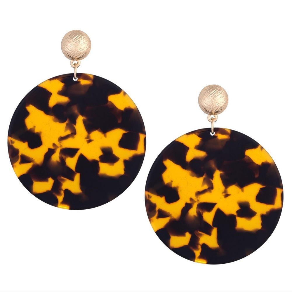 Celluloid Acetate Tortoise Disc Dangle Earrings